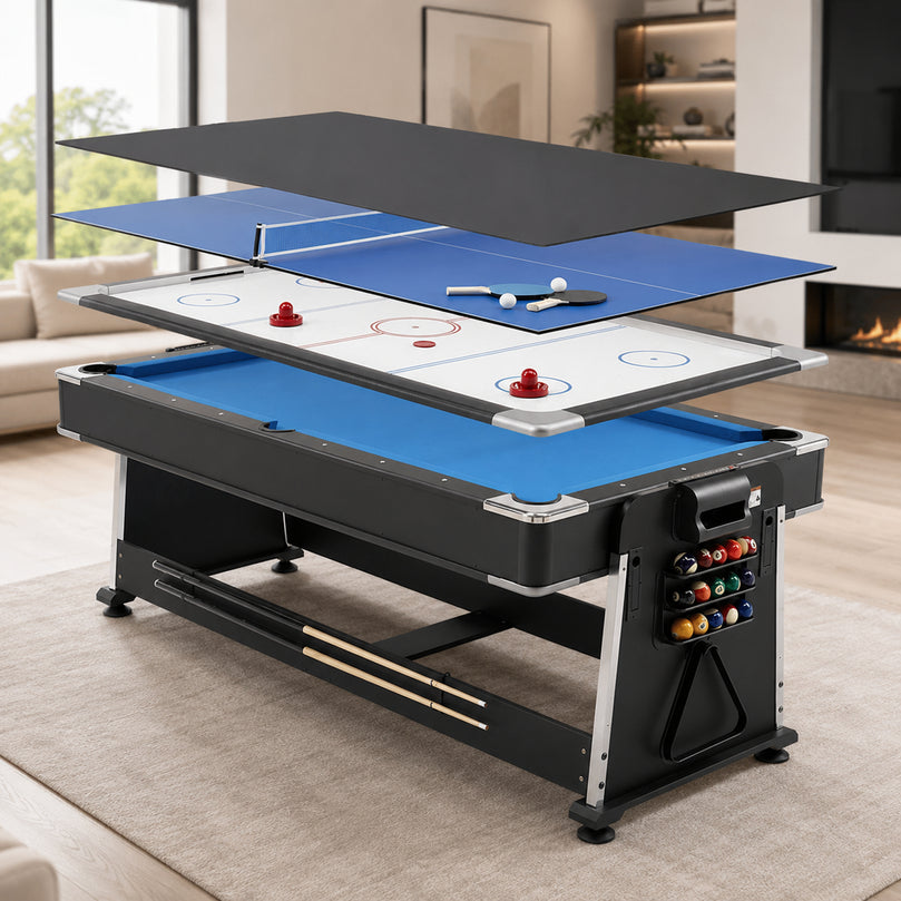 4 in 1 DGMT-3005 7ft Blue Pool Table Billiard + Air Hockey + Tennis Table (Used)