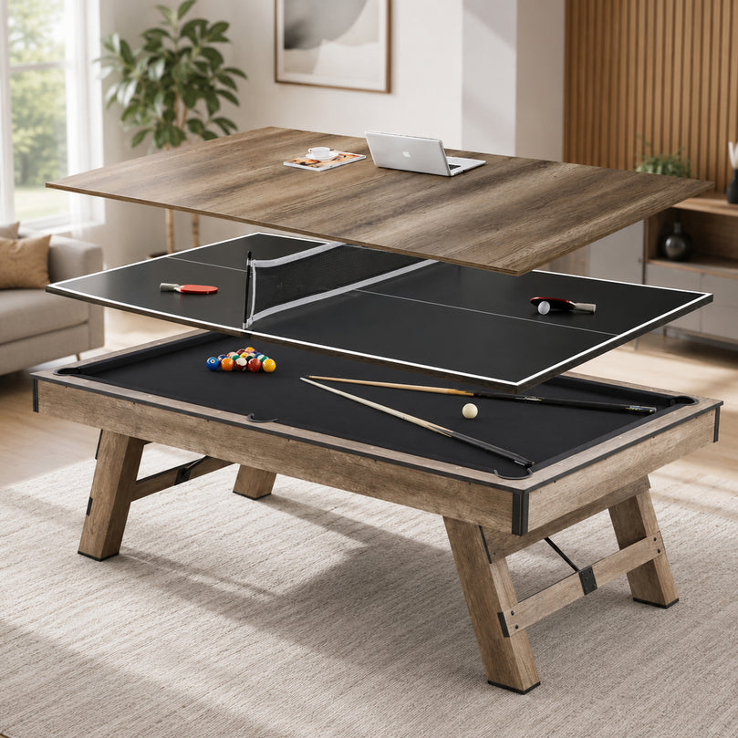 3 in 1 8ft Pool Billiard Table + Household Table Tennis Table +  meeting or dining table Multi Function Game Table