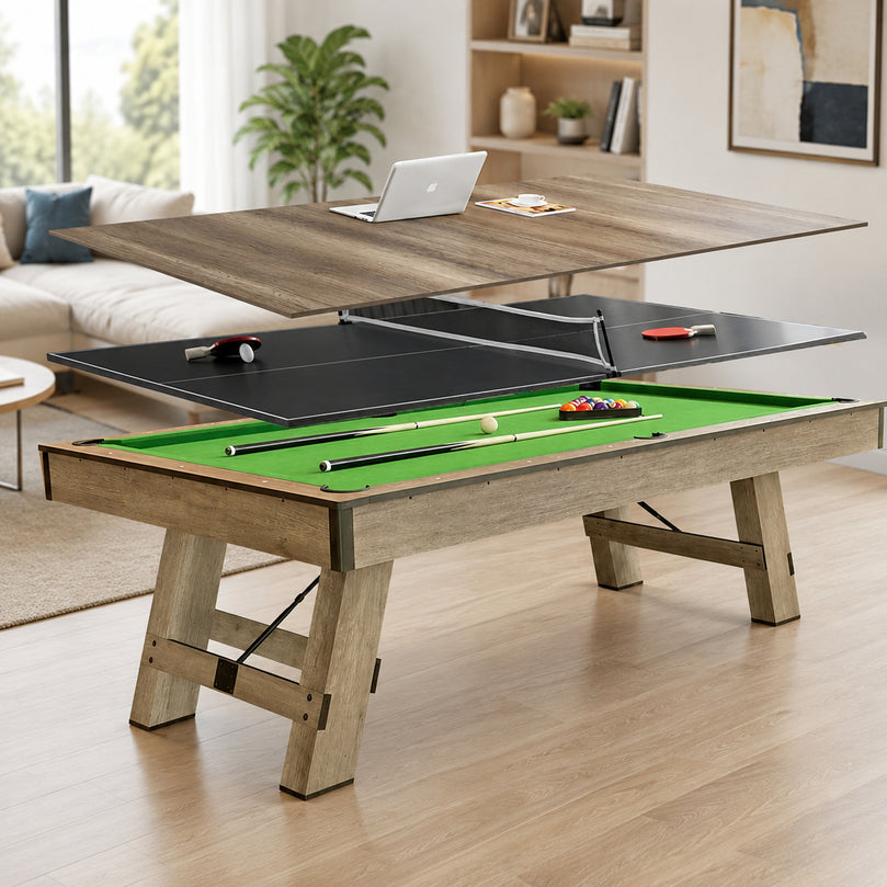 3 in 1 8ft Pool Billiard Table + Household Table Tennis Table +  meeting or dining table Multi Function Game Table