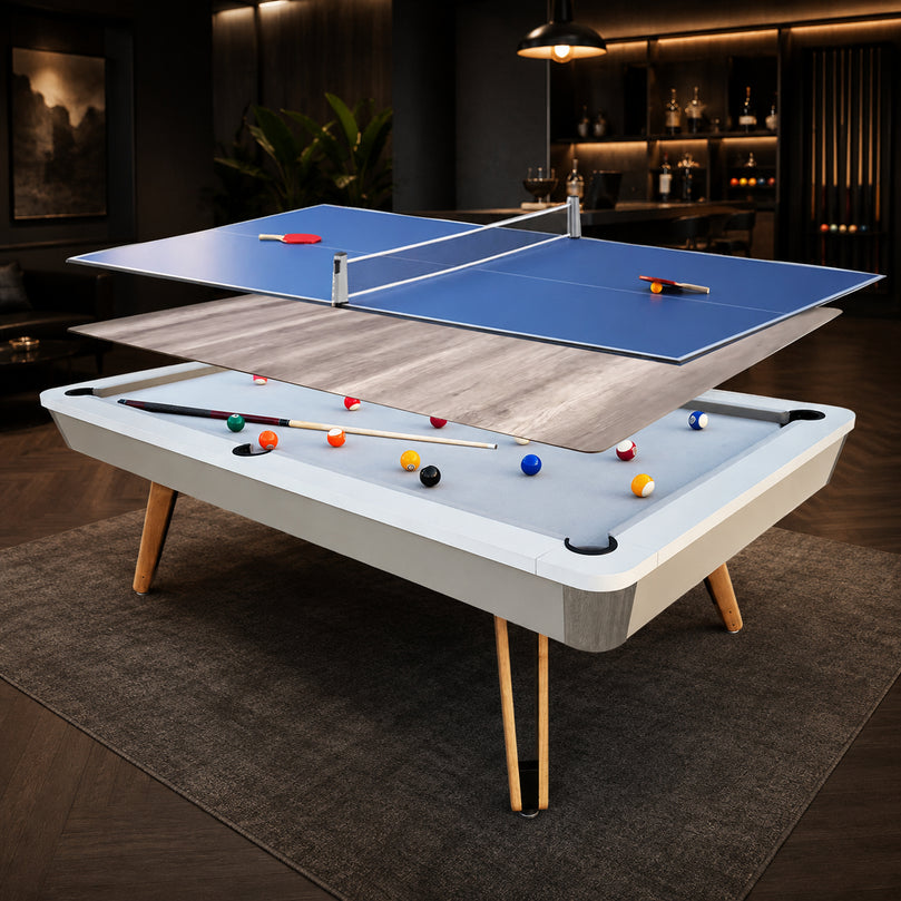 7-ft 3 IN 1 Professional Billiard Pool Tables with Full Accessory Pool Table with Table Tennis Top - White with Grey Felt