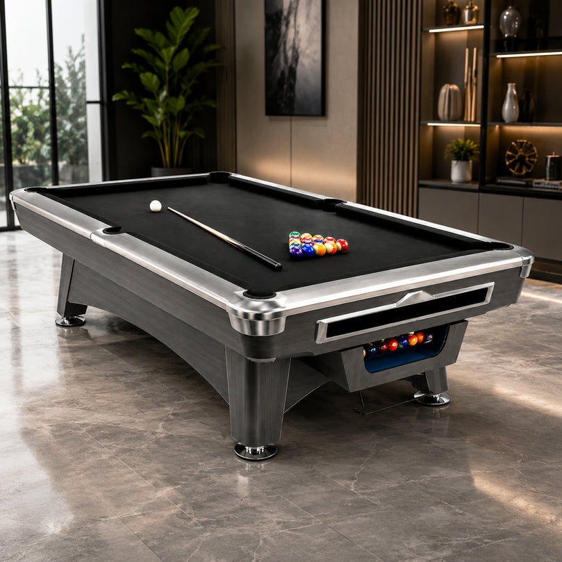 9FT Natural Slate Pool Table | Solid Maple Wood Billiard Table with Moorj 900 Felt | Premium Professional Game Room Pool Table