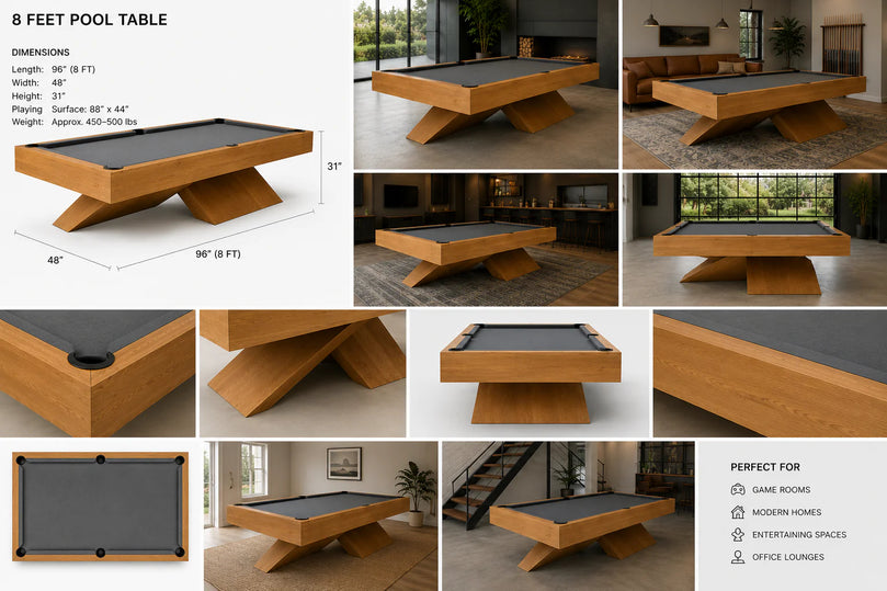 X Avant 8ft Modern Wooden Billiard Table with Slate Bed – Premium Pool Table for Home & Game Room