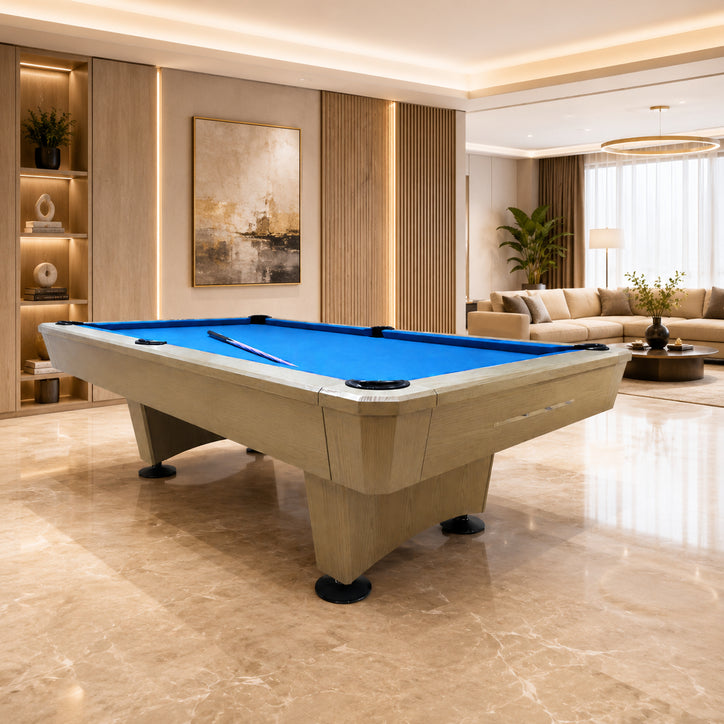 8-5 Azure 8FT Billiard Table with Maple Wood Frame & Light Blue Felt