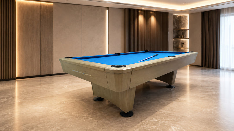 8-5 Azure 8FT Billiard Table with Maple Wood Frame & Light Blue Felt