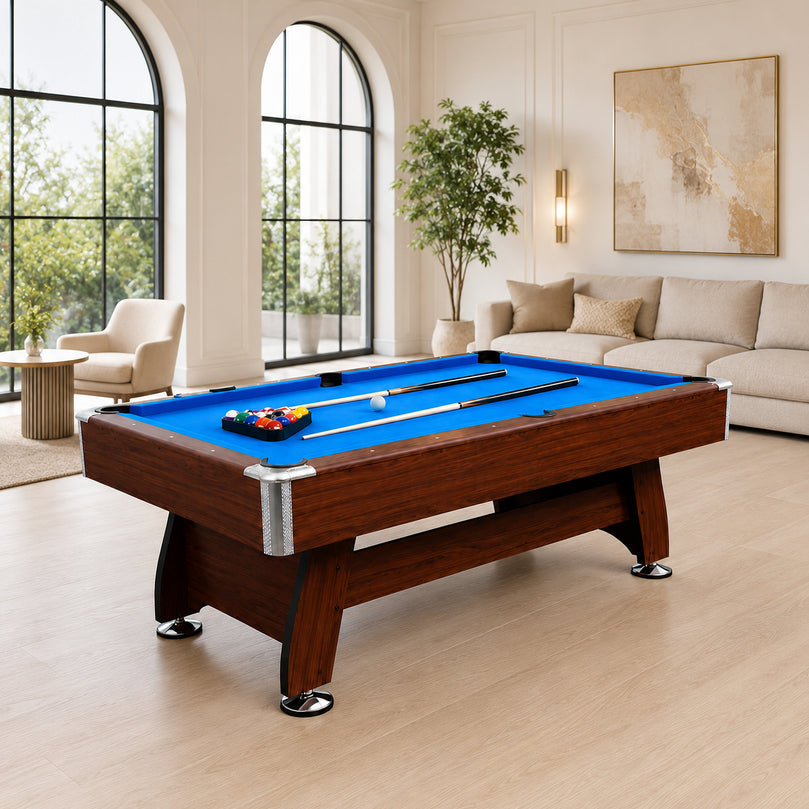Premium 8FT Wooden Pool Table with Blue Felt – Professional Billiard Table with Accessories