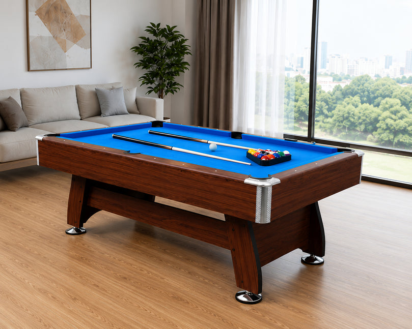 Premium 8FT Wooden Pool Table with Blue Felt – Professional Billiard Table with Accessories