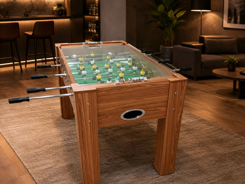 Elegant Design Football Table with Glass Top & Telescopic Rods Professional Foosball Soccer Table