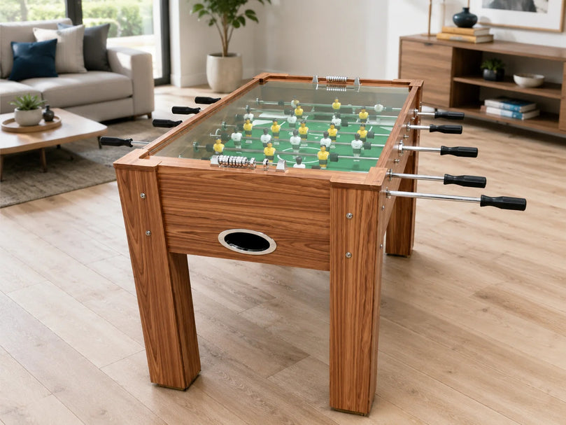 Elegant Design Football Table with Glass Top & Telescopic Rods Professional Foosball Soccer Table