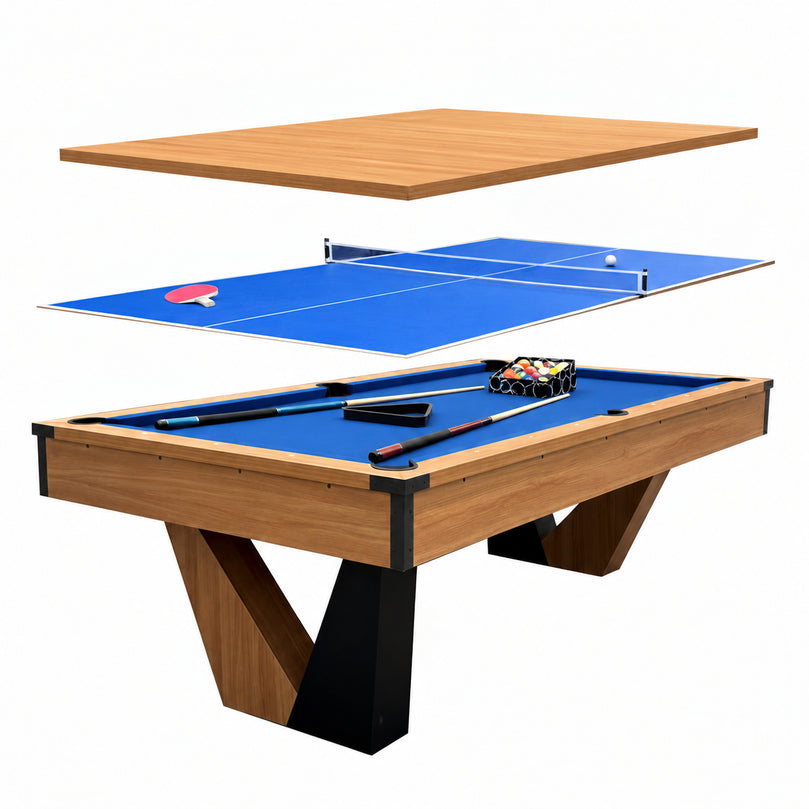 8 ft Pool Table with Wood Finish - Billiards Game Room Table for Adults & Family Billiard Table with Rustic Wood Finish