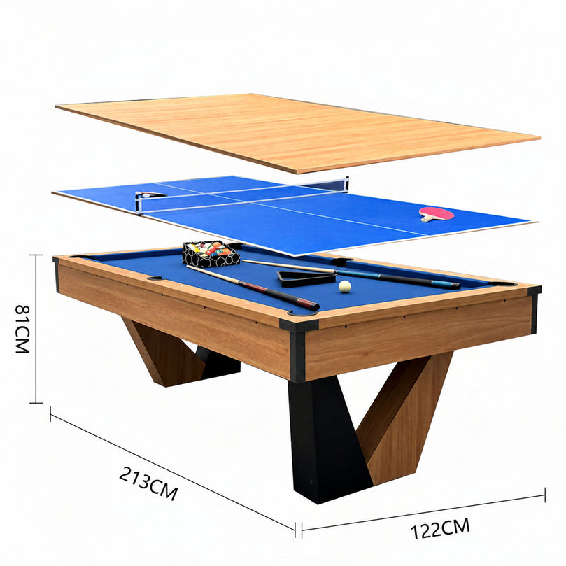 8 ft Pool Table with Wood Finish - Billiards Game Room Table for Adults & Family Billiard Table with Rustic Wood Finish
