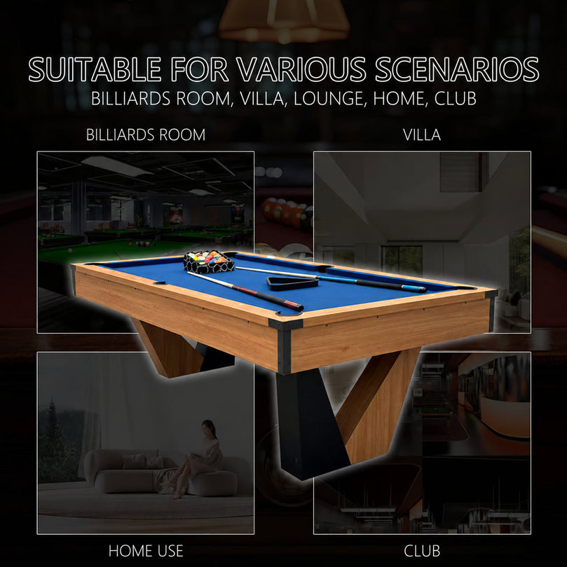 8 ft Pool Table with Wood Finish - Billiards Game Room Table for Adults & Family Billiard Table with Rustic Wood Finish