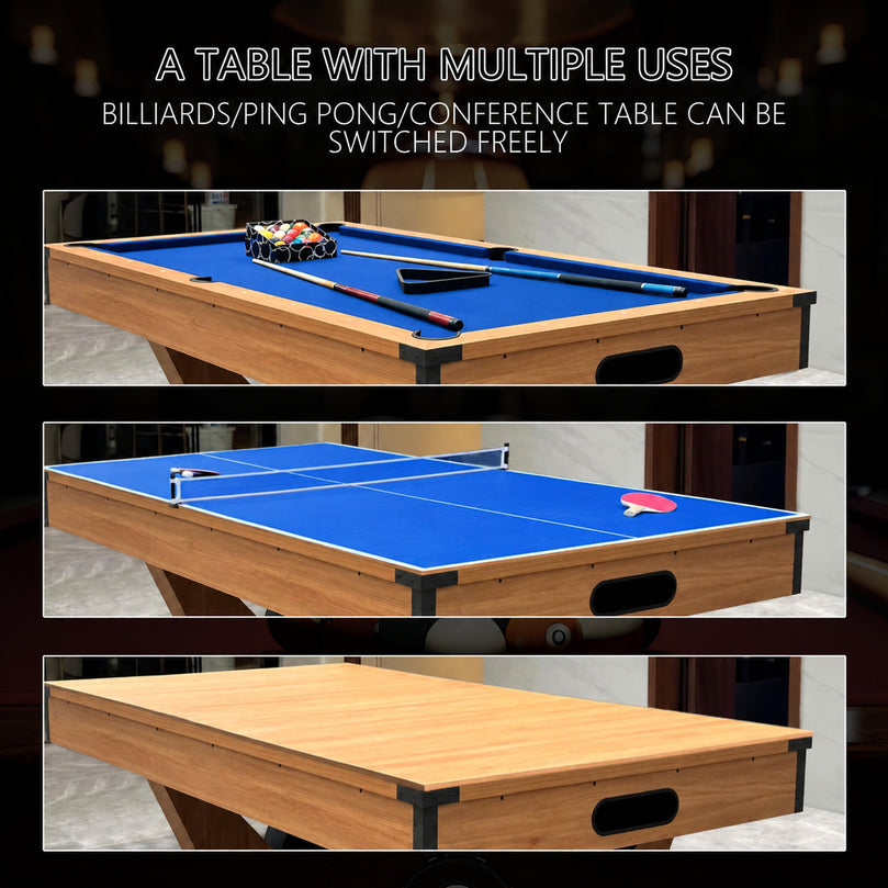 8 ft Pool Table with Wood Finish - Billiards Game Room Table for Adults & Family Billiard Table with Rustic Wood Finish