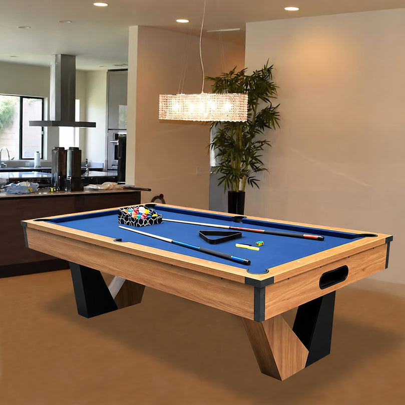 8 ft Pool Table with Wood Finish - Billiards Game Room Table for Adults & Family Billiard Table with Rustic Wood Finish