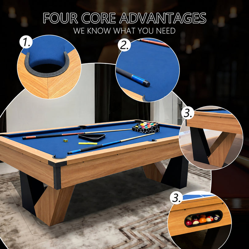 8 ft Pool Table with Wood Finish - Billiards Game Room Table for Adults & Family Billiard Table with Rustic Wood Finish