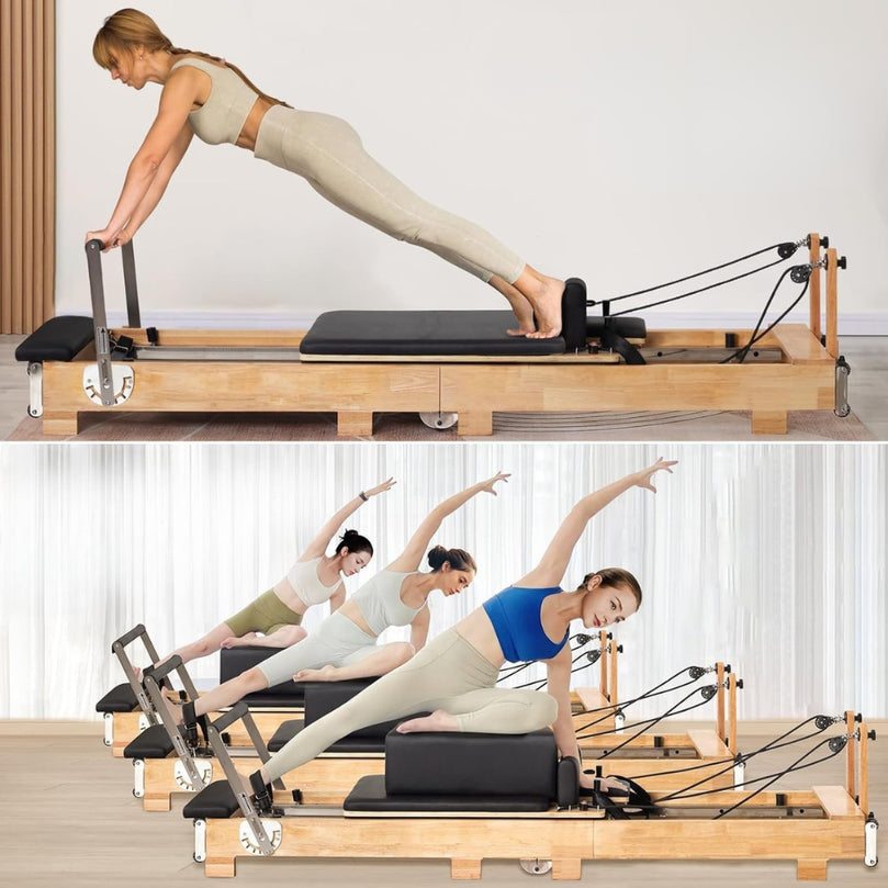 Xsports SSZ-PLT03 Pilates Reformer Folding Pilates Solid Wood Core Bed