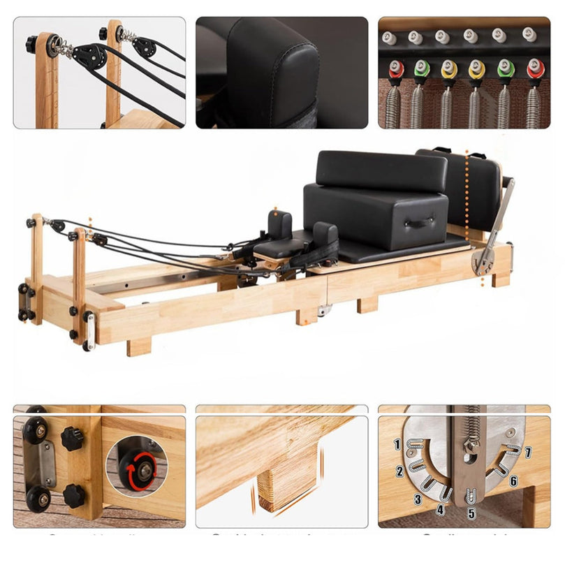 Xsports SSZ-PLT03 Pilates Reformer Folding Pilates Solid Wood Core Bed
