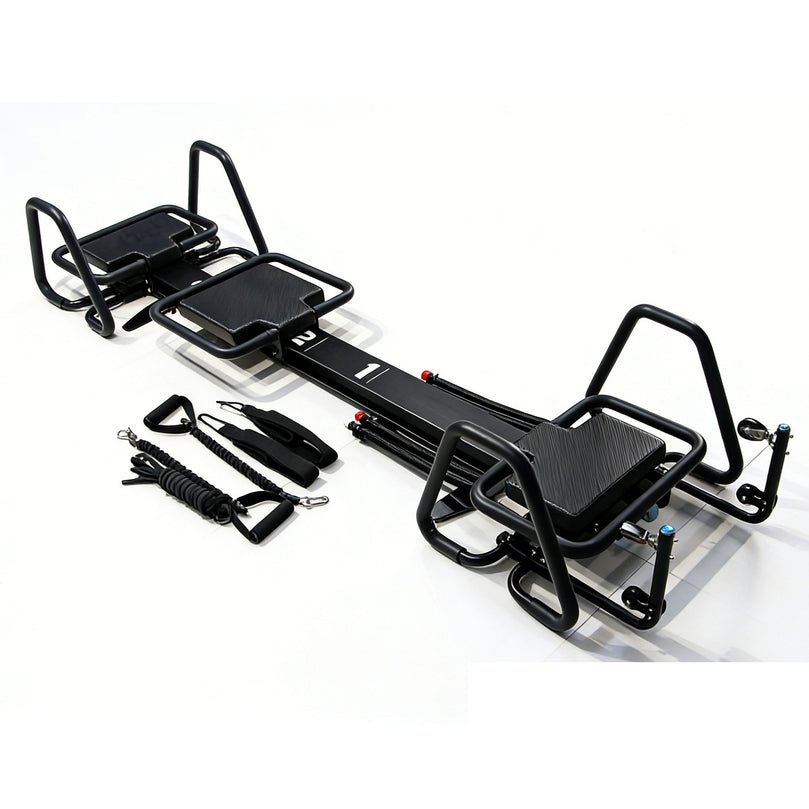 Black Aluminum Pilates Reformer Machine for Fitness Clubs Studio Use and Home Training