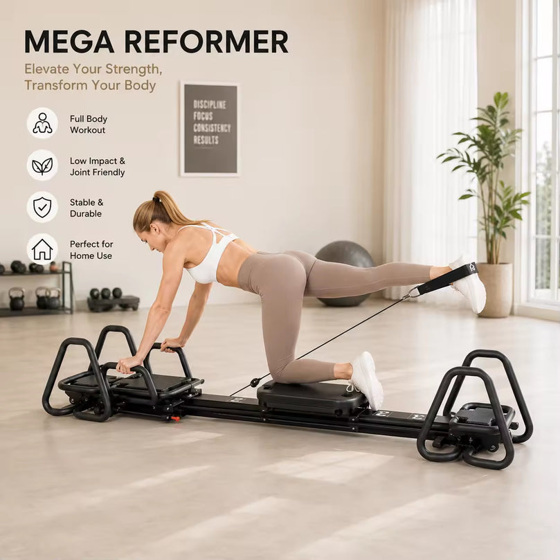 Black Aluminum Pilates Reformer Machine for Fitness Clubs Studio Use and Home Training