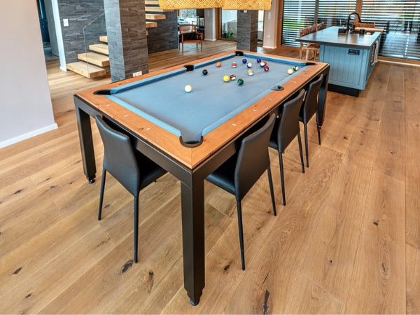 Dining Pool Table 7.5ft. with Vintage Oak Dining Top – Black & Vintage Oak Finish