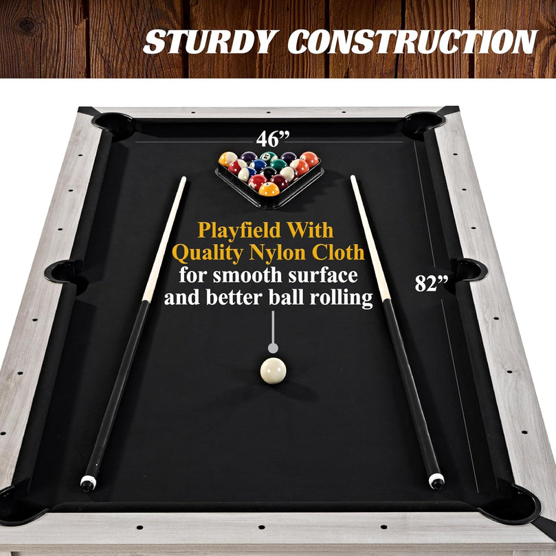 7FT Drop Pocket Pool Table, 3-in-1 Dining Top & Table Tennis with Game Accessories