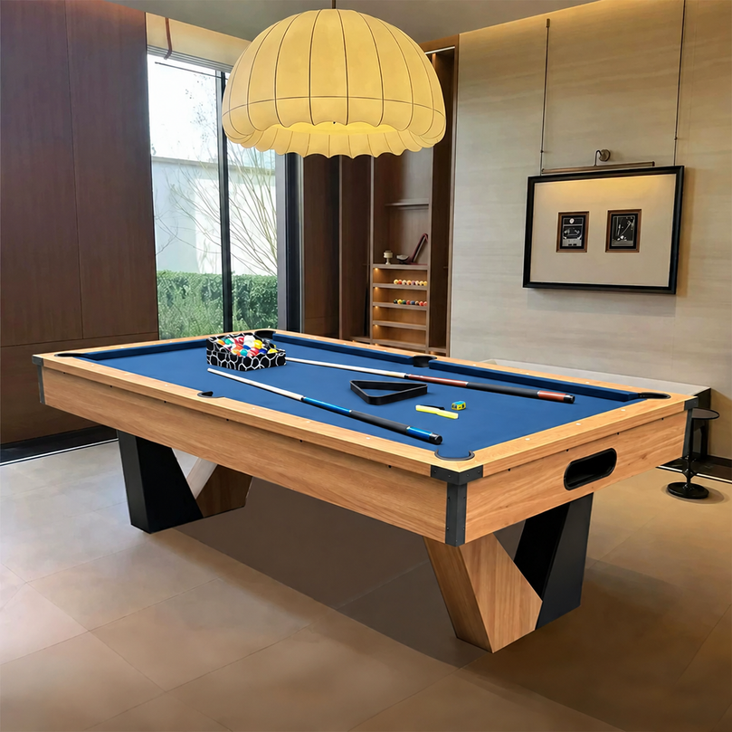 8 ft Pool Table with Wood Finish - Billiards Game Room Table for Adults & Family Billiard Table with Rustic Wood Finish