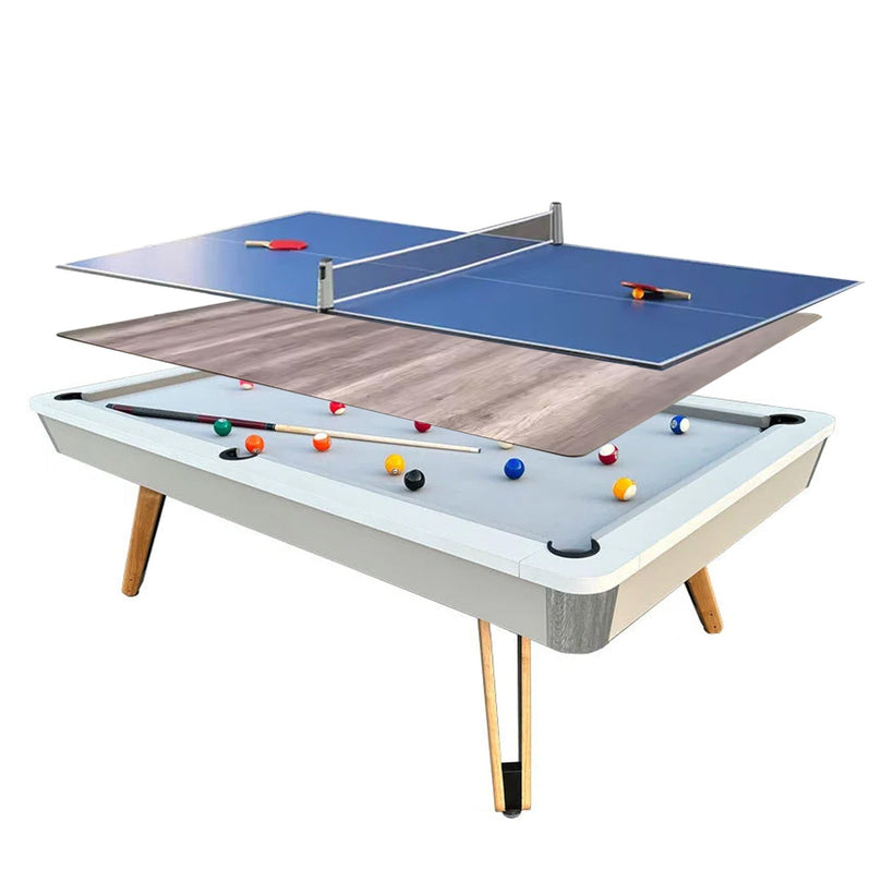 7-ft 3 IN 1 Professional Billiard Pool Tables with Full Accessory Pool Table with Table Tennis Top - White with Grey Felt