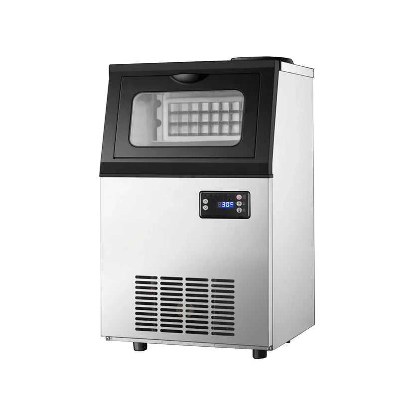 Bottled Water or Tap Water Ice Maker Machine, 40-50kg in 24H Stainless Steel Under Counter ice Machine with 17.6lbs Ice Storage Capacity, Freestanding Ice Maker.