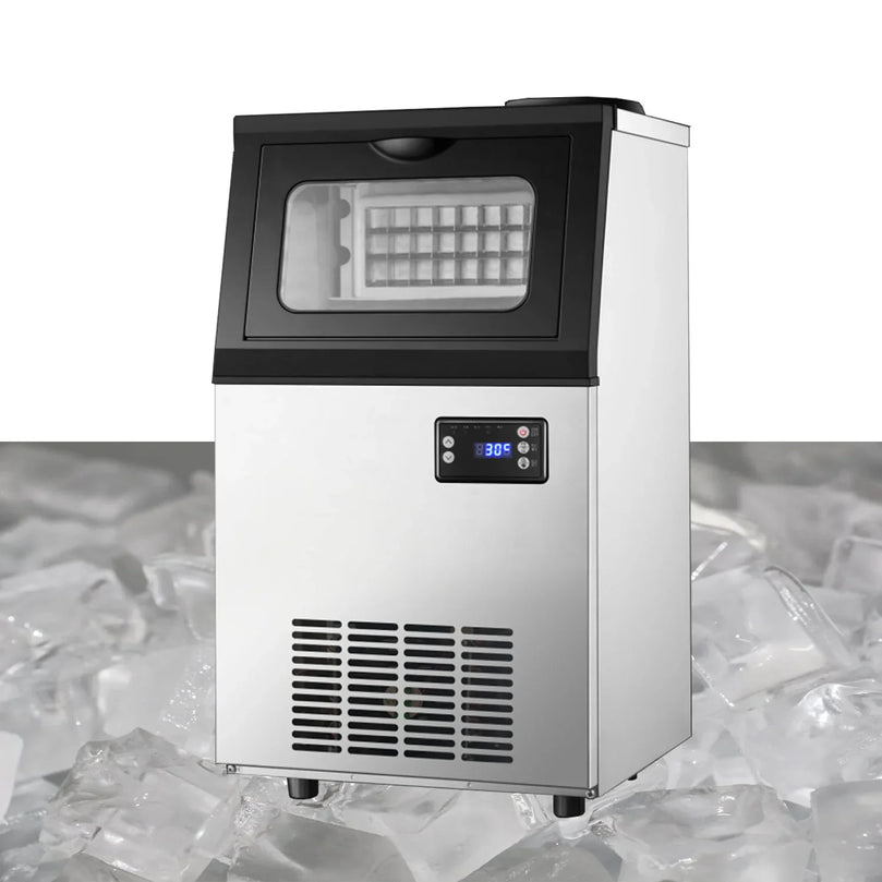 Bottled Water or Tap Water Ice Maker Machine, 40-50kg in 24H Stainless Steel Under Counter ice Machine with 17.6lbs Ice Storage Capacity, Freestanding Ice Maker.