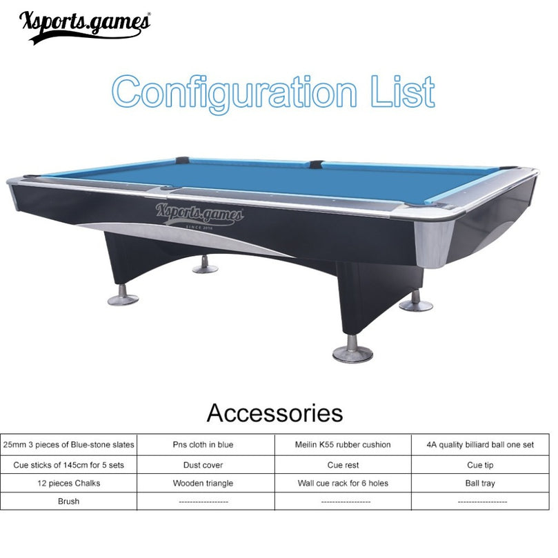 X-Sports Indoor Luxury 9FT Slate Pool Billiards Table – Professional Snooker & Billiard Table for Club Use