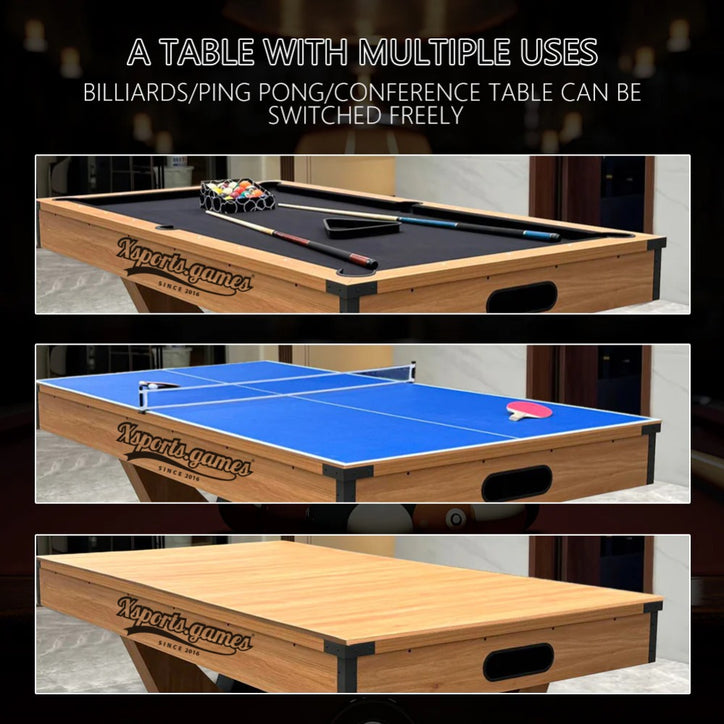 7 FT Pool Tables Billiards for Indoor Home Use,Billiards/Table Tennis/Dining Table Multi-functional 3 in 1,High Density Board Billiard Table