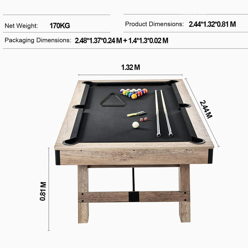 3 in 1 8ft Pool Billiard Table + Household Table Tennis Table + meeting or dining table Multi Function Game Table