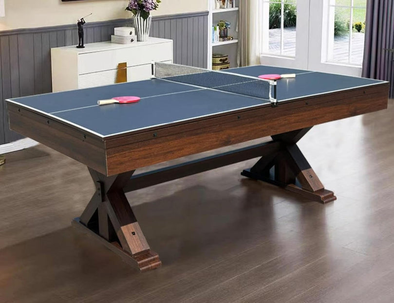 8FT 3-in-1 Convertible Pool Table – Billiard, Table Tennis & Dining Table | Rustic Modern Design