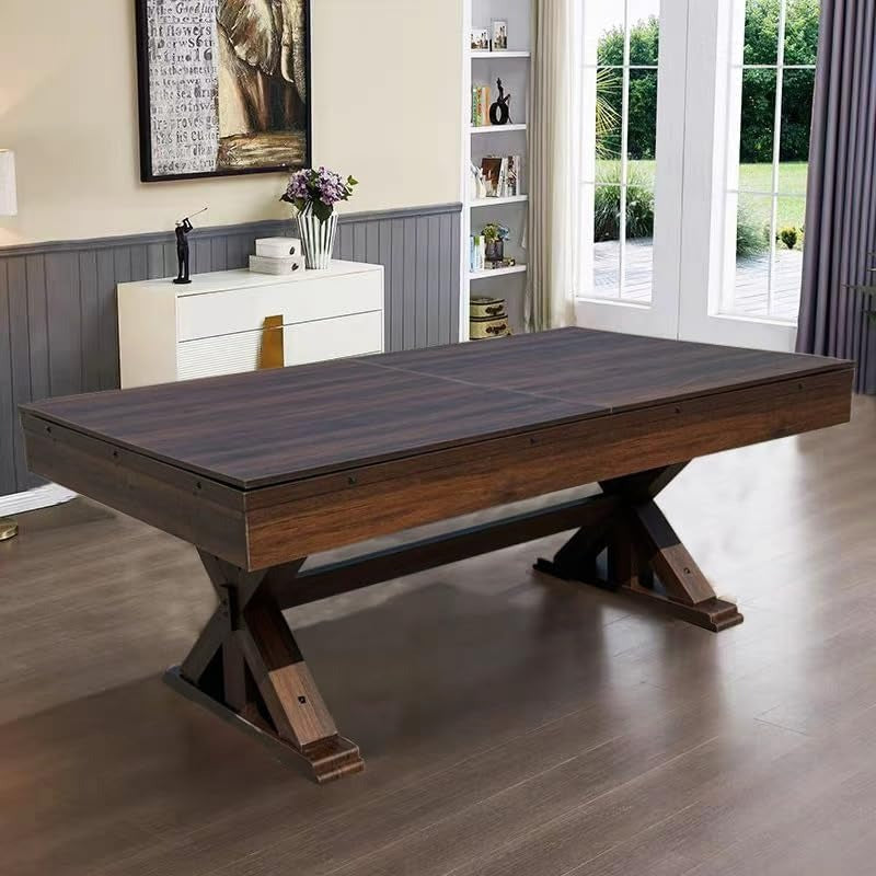 8FT 3-in-1 Convertible Pool Table – Billiard, Table Tennis & Dining Table | Rustic Modern Design