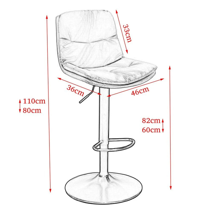Maple Home Bar Chair Leather 360° Swivel Adjustable Height Backrest Black Metal Legs Modern Kitchen Pub Restaurant Dining Furniture