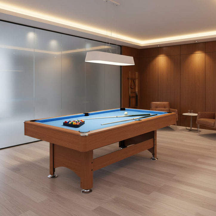 8FT Professional Pool Table with Ball Return System – MDF Wooden Bed, Maple Finish & Blue Cloth