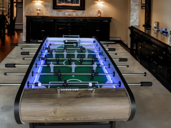 Foosball Table with Blue LED Light, Stylish & Durable Design
